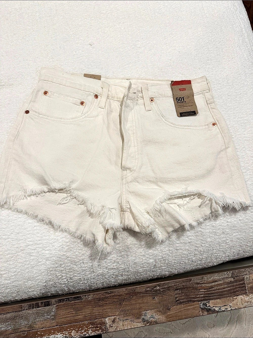 Levi's 501 Distressed Denim Shorts in White Waist 31 NWT